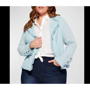 NIC+ZOE Light Blue Fringed Bouclé Blazer